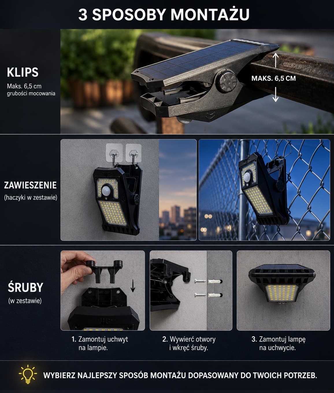 Lampa SolarLamps w różnych lokalizacjach