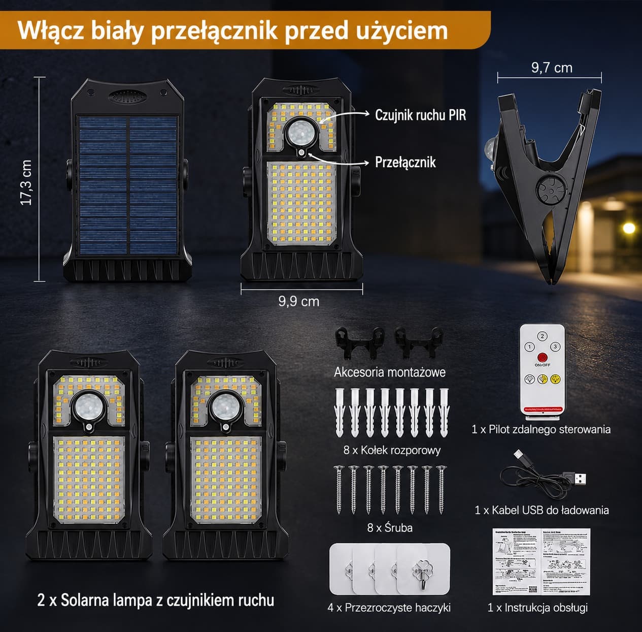 Przekrój i specyfikacja lampy SolarLamps